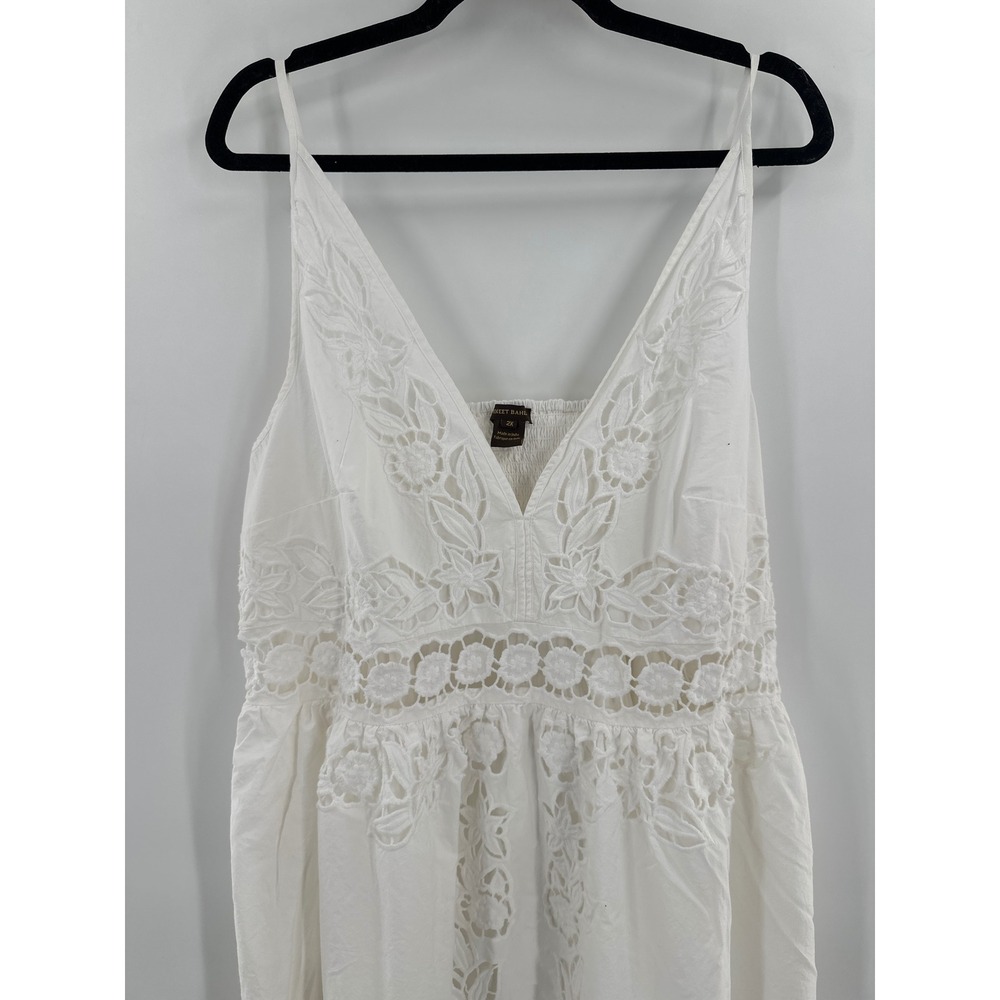 Anthropologie Vineet Bahl Sleeveless V-Neck Floral Cutwork Dress White 2X - Picture 5 of 10